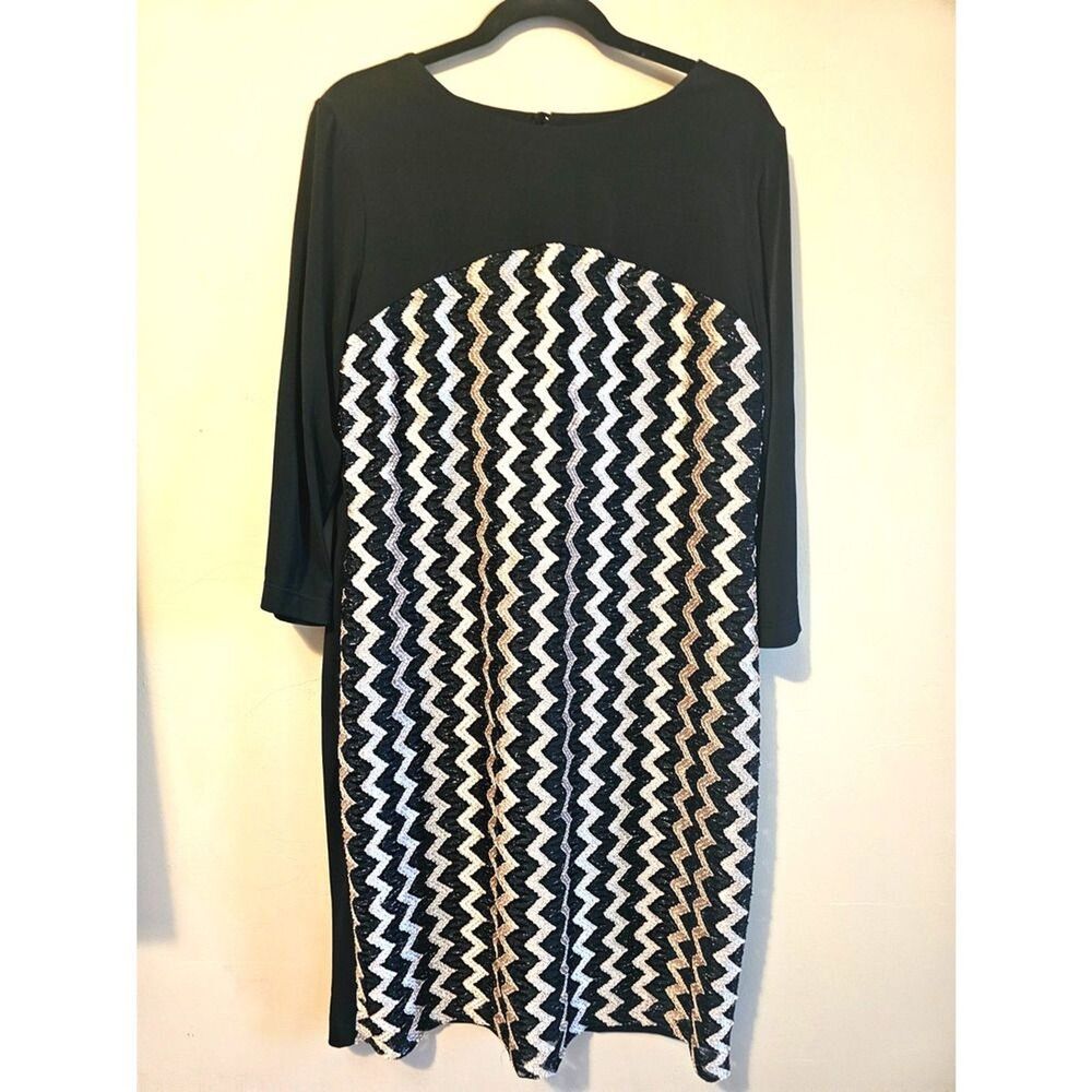Metallic black/gold zig zag pattern Dress, Chico-Size 3, elegant